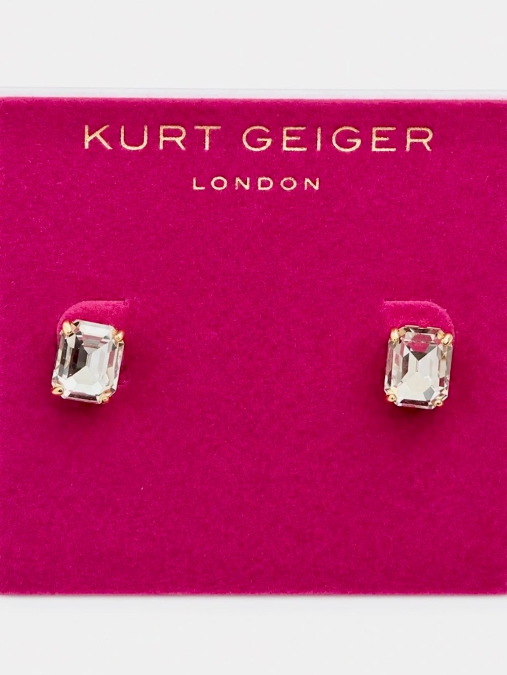 Kurt Geiger Clear Crystal Stud Earrings with Gold Prongs